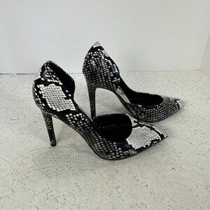 teve Madden, Black and Cream/White, Snakeskin, Heels, Pointy Toe Heels, 5.5M